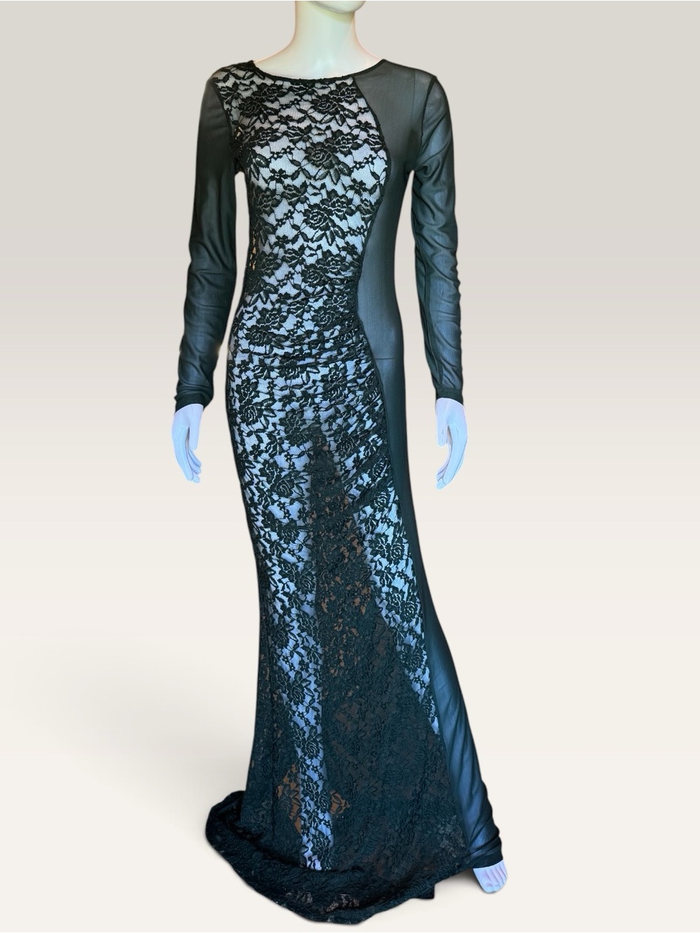 Elegant Forest Green Lace Long Sleeve Evening Gown